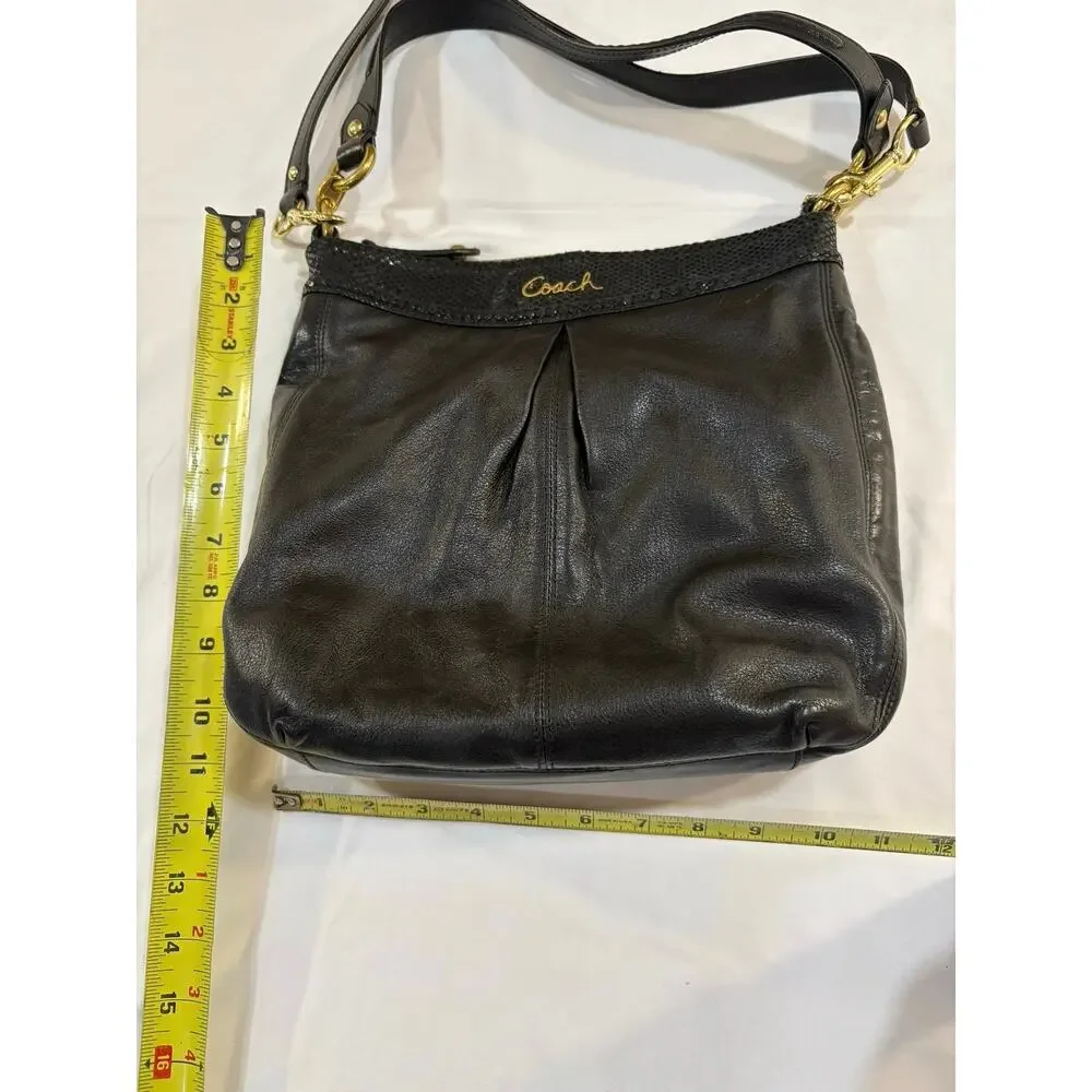 COACH Ashley Hippie Black Leather Double Strap Purse Shoulder Bag